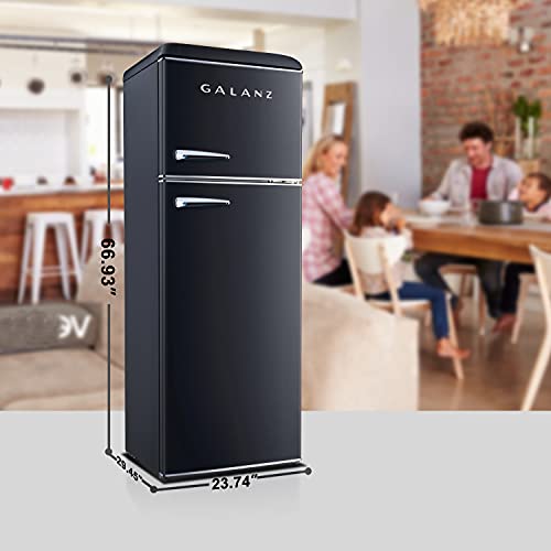 Image of Galanz GLR12TBEEFR Refrigerator, Dual Door Fridge, Adjustable Electrical Thermostat Control with Top Mount Freezer Compartment, Retro Blue, 12.0 Cu Ft (Black)