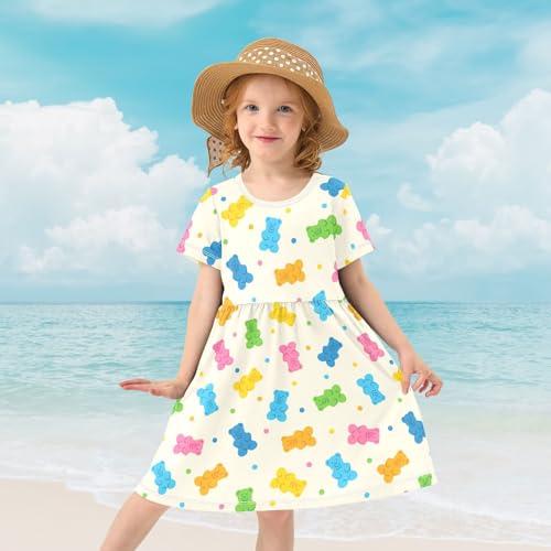 Girls Summer Short Sleeve Dresses Kids Twirl A Line Dress 2-8Years4
