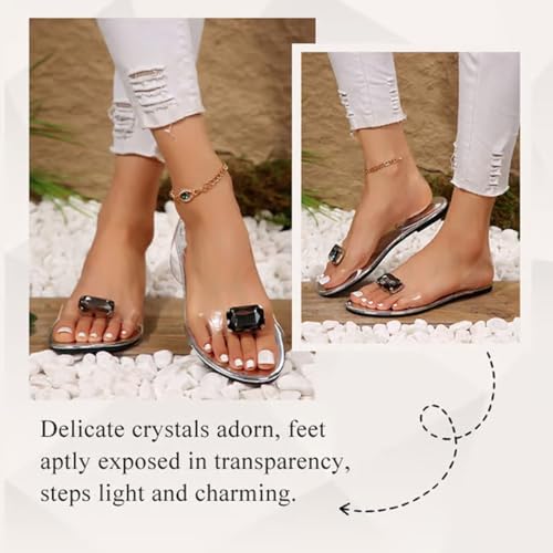 Flat Sandals with Clear Rhinestones for Women, Womens Flat Sandals Comfort, Slip on Sandals Peep Toe Slippers4