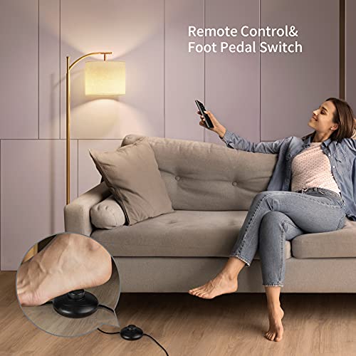 Sunmory Arc Floor Lamp, Modern Floor Lamp With Romote Control And Stepless Dimmable Bulb, Metal Standing Lamps With Hanging Lampshade For Living Room, Bedroom, Office (Gold) #TOP3