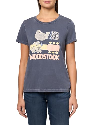 Lucky Brand Women's Woodstock Peace and Music Classic Crew Neck Tee, Folkstone Gray, Large