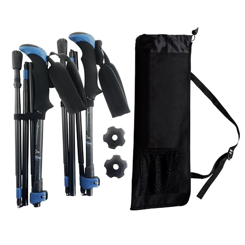 York Nordic Ultralight Folding Walking Poles - Travel Ready - with Rubber Feet, Baskets, and Bag (Trek Grips - 5'3