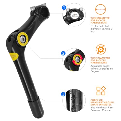 Relwears Black Quill Stem Adjustable 22.2mm Alloy Alum 180mm Reach 110 * 25.4 for Mountain Bike and Road Bike