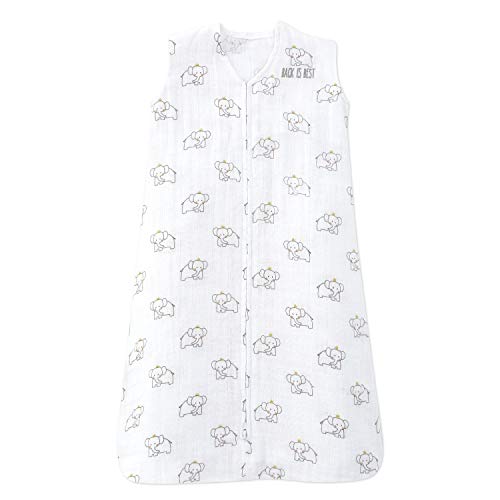 Image of HALO SleepSack, 100% Cotton Wearable Blanket, Swaddle Transition Sleeping Bag, TOG 0.5, Elephant Crown, Medium, 6-12 Months