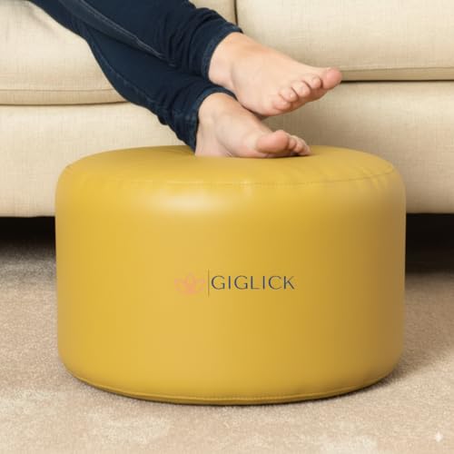 Image of 4XL Bean Bag Cover with Foot Stool & Cushion Cover | Premium PVC Leatherette | Double Stitched | 6 Months Warranty (Beans Required) Color- (Yellow)