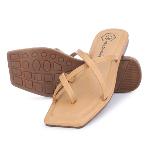 Image of Women's Strappy Slide Sandals, Square Toe, Casual Flat Slippers TPU Sole Comfortable Slip-On Flats for Casual & Dressy Looks