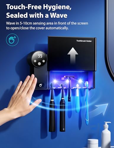 Smart Toothbrush Holder for Bathroom, Automatic Wall Mounted Organizer Black - image 2