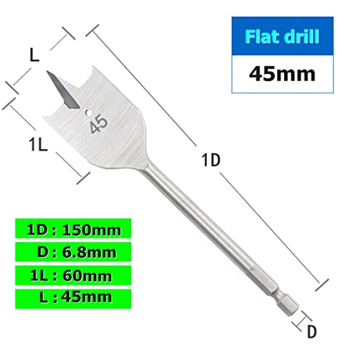 6-50mm Flachbohrer Hartstahl Holz Flachbohrersatz Holzspatenbohrer Langlebige Holzbearbeitungswerkzeugsätze-45mm