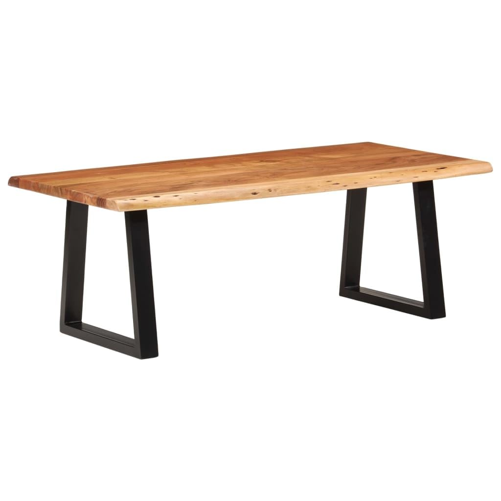 Table basse bois massif acacia 110 cm haut de gamme avec bord de l'arbre