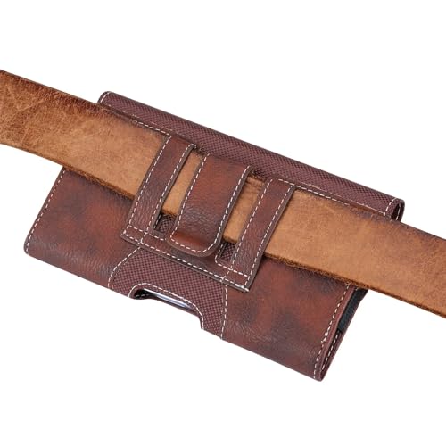 Brown Horizontal Leather Belt Loop Case is Compatible with Cricket Debut S2 & ATT Calypso 4