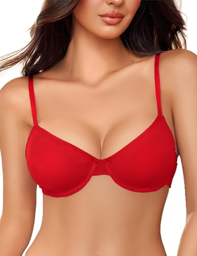 Avidlove Women Sexy Bra Sheer Mesh Unlined Underwire Bra See Throuh Support Everyday Bra Red cover