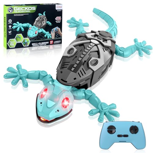 Charmofun Lagartija Teledirigida, Lagarto Teledirigido con Ojos Led Luminosos, Lagarto Trepador de Paredes, Movimientos Realistas, Juguete Regalos para Niños 4+ Años (Lagartija-Azul)