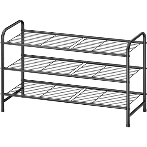 Kitsure Shoe Rack - Stainless Steel Shoe Organizer, Sturdy Shoe Rack for Closet and Front Door Entrance, Free Standing Shoe Shelf, Closet Organizers and Storage, 25.6" Wide - 3 Tier, Black