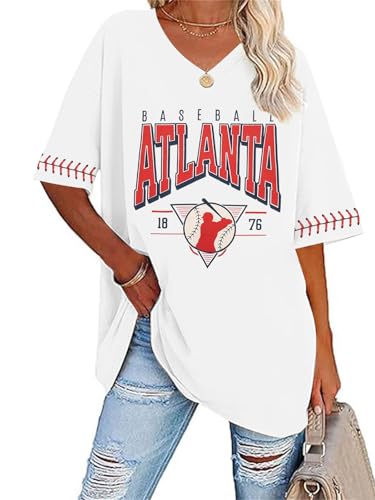 SFHFY Baseball Jersey Women: Oversized Baseball Mom Shirt V Neck Baseball Team Tee Casual Game Day Sport Top A-White