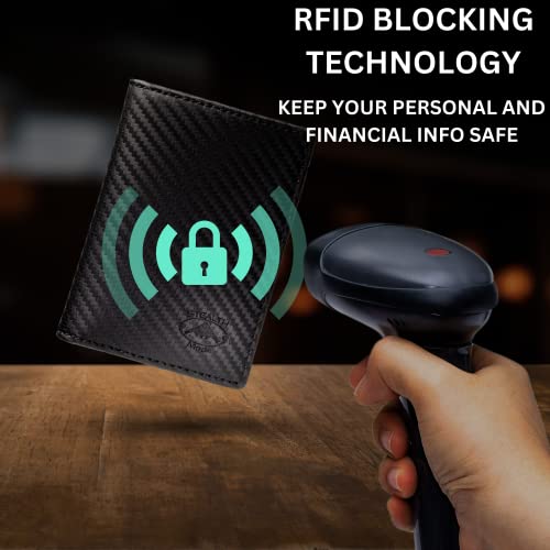 Image of Stealth Mode Men's Slim Front Pocket Wallet - RFID Blocking, Thin Minimalist Design, Genuine Leather - ID Badge Window and 5 Sleeves for Money, Credit Cards, Driver License (Carbon Fiber Leather)