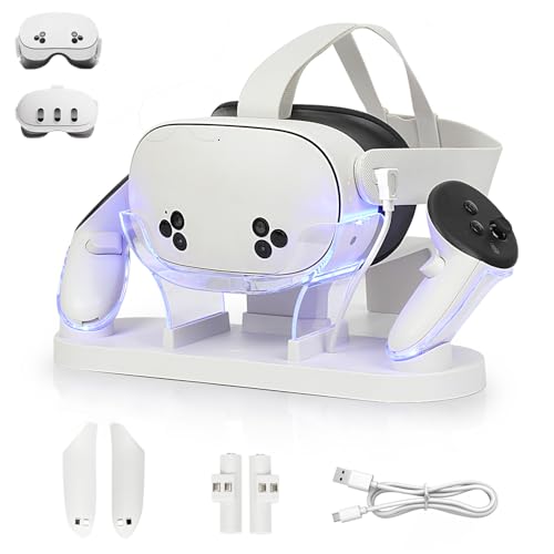 Station de Chargement Growalleter pour Quest 3, Charge et Stockage VR pour Casque et Contrôleurs...