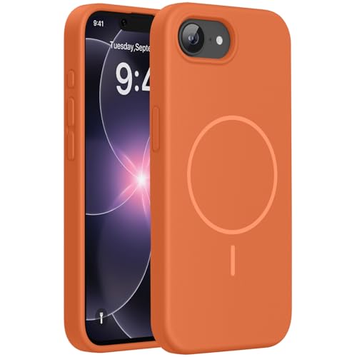 Image of Miracase Magnetic for iPhone 17e Case & iPhone 16e Case, [Soft Anti-Scratch Microfiber Lining], Compatible with MagSafe, Silicone Shockproof Protection Phone Case for iPhone 17e /16e, Orange