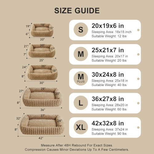 Image of FURTIME Dog Bed Medium Size Dog, Washable Orthopedic Pet Bed with Removable Cover, Rectangle Soft Calming Sleeping Puppy Bed Durable Pet Cuddler with Anti-Slip Bottom, Beige, M Plus (30 inchx24 inchx8 inch)