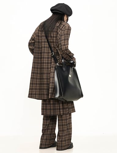 Women's Checked Single Breasted Button 2-Piece Suit Long Tuxedos Jacket Pants Prom Daily Leisure2