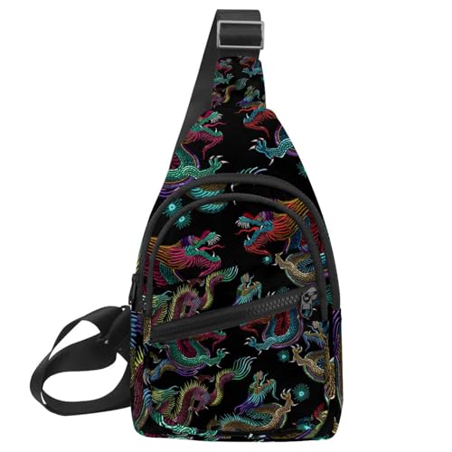 Bolsa de pecho para hombre, mochila bandolera pequeña con diseño de dragón chino