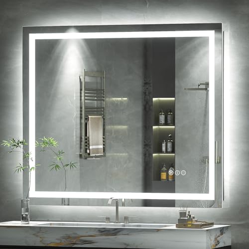 Image of 40 x 38 LED Bathroom Mirror for Vanity, Rectangle Lighted Vanity Mirrors with Lights, Dimmable, Anti-Fog, Shatter-Proof, ETL Listed (Front Lighted + Backlit)