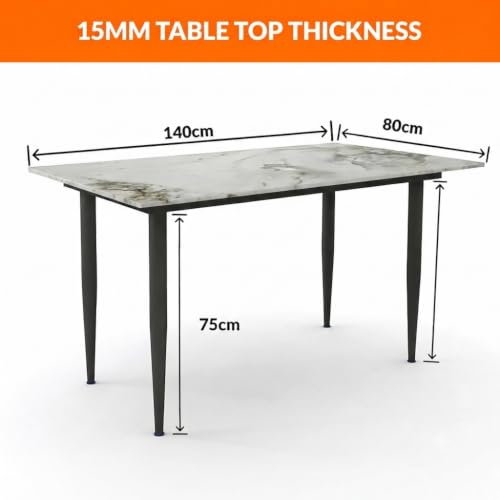 Image of Italiana 15mm Ultra-Slim Sintered Stone Dining Table - 140cm x 80cm Cream Faux Marble Executive Table | Mohs 6+ Hardness Scratch-Resistant | Metal Frame | Suitable for 4-6 Seater