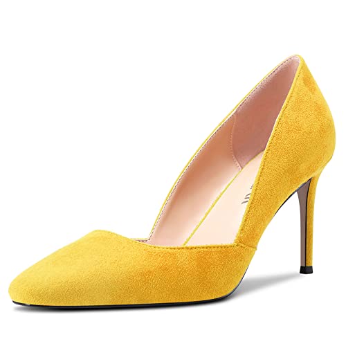 HEUIVZAR Pumps for Womens Closed Square Toe High Stiletto Heel Slip On Suede Comfort Dress Shoes 3 Inch