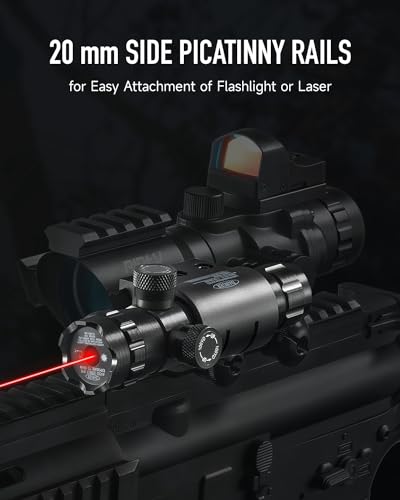 PINTY 4x32 Rifle Scope with Red Dot Sight Combo, Tactical Red Illuminated Prism Scope with 5 Brightness Levels 3 MOA Red Dot Sight for Picatinny Rails, Compact Shooting Hunting Gun Scope Sight Combo - Thumbnail 5