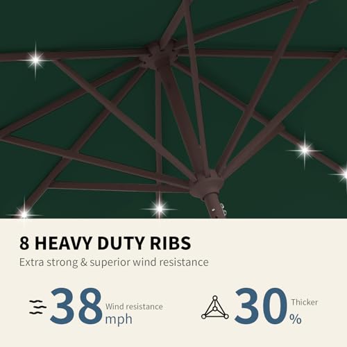 Image of 9FT Patio Umbrella with Solar Lights,Outdoor Market Umbrella with Tilt and Crank, LED Lighted Table Umbrella for Garden,Deck,Backyard,Pool,Beach (Dark Green)