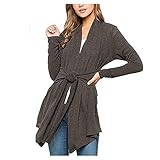 Einfarbiges, langärmliges Damen-Strickjacken-Top mit unregelmäßigem Saum und Gürtel 5382 atz schlinge fuchs polygon geometrisch wild-tier blusenbody langarmbody damenbody eng unterziehbody mode