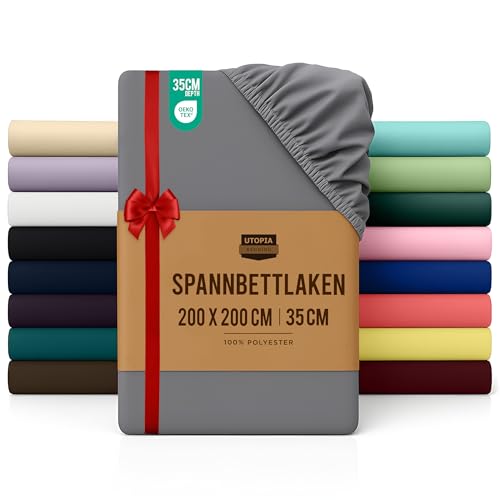 Utopia Bedding - Spannbettlaken 200x200cm - Grau - Oeko-Tex Zertifiziertes...