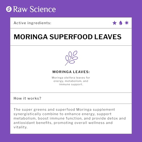 S Raw Science Moringa Capsules Made With Moringa Powder, Super Greens & Superfood Moringa Supplement, Moringa Leaves For Energy, Metabolism & Immune Support, Detox & Antioxidants With Malunggay thumb #1