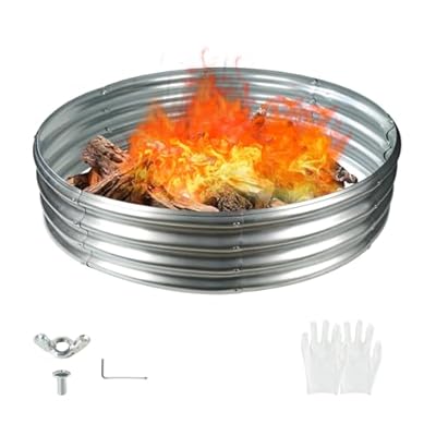 YSEJOMP 60 Inch Diameter Round Galvanized Fire Pit Ring/Fire Ring - Foldable and Perfect for Outdoor Gatherings and Campfires in The Yard/Garden/Park/Beach (5 FT Diameter, Silver)