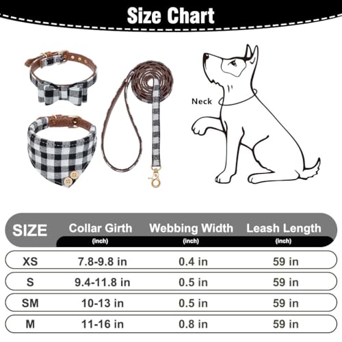 Image of EXPAWLORER Dog Collar and Leash Set - Classic Plaid Dog Bow Tie and Dog Bandana Collar, Dog Leash Tangle Free, Adjustable Collars for Medium Dogs, Holiday Ideal Gift, M