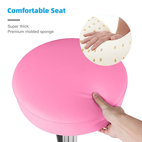 Image of Rolling Stool with Wheels 400lbs Weight Capacity,Heavy Duty Lash Chair Adjustable for Tatoo Lab Massage Salon Spa Drafting Nail Teach,360 Swivel,Leather,Thick Seat Padding (Pink)