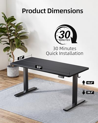Image of TIQLAB Standing Desk 55 x 24 inch, Electric Height Adjustable with Splice Board, Stand Up Desk, Sit Stand Desk Computer Desk for Home Office, Black Frame /Black Top