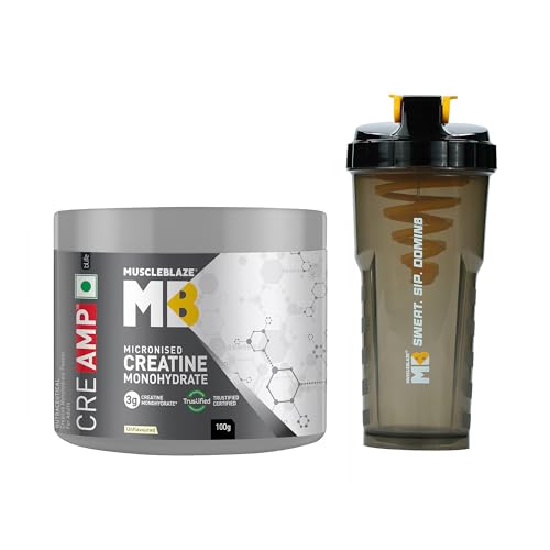 MuscleBlaze Micronised Creatine Monohydrate CreAMP Powder, Unflavoured (100g) + Cyclone Blender Gym Shaker (700ml)-image-38