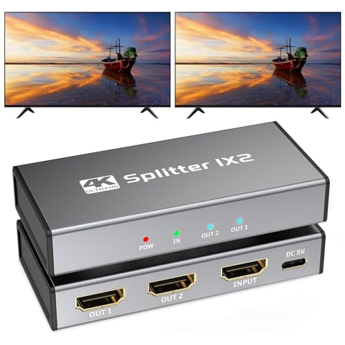 HDMI Splitter 1 in 2 Out, 4K@30Hz HDMI Splitter 1x2 Support 3D 1080P Full HD Compatible with PS5/4/3...