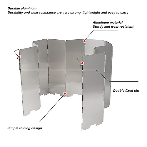 VBESTLIFE Herd Windschutzscheibe, Faltbarer Campingkocher Windschutzscheibe 9 Platten Aluminium Outdoor Campingkocher Windschutzscheibe für Camping Picknick Rucksackreisen