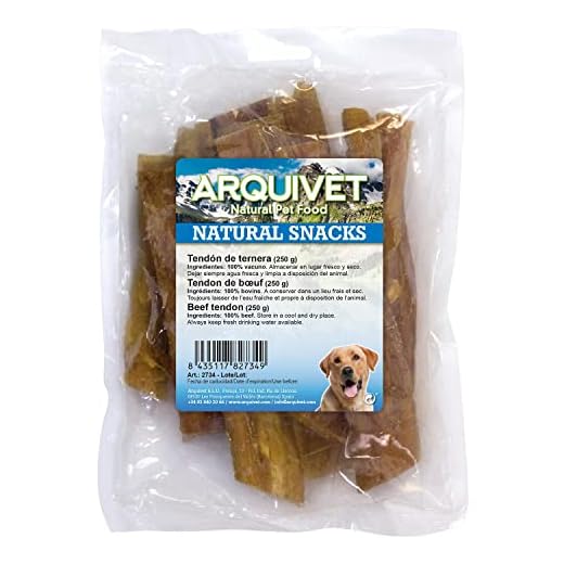 Arquivet Snack para perros de tendón de ternera - Snacks naturales para perro - Chuches para perro - Golosinas para perro - Premios y recompensas para perro - Bolsa 250 g