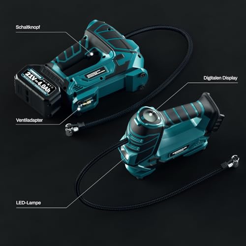 kiesbohr compresseur à air portatif compatible avec makita 18v batterie, 160psi gonfleur pneus voiture avec arrêt automatique,led,kit de valves pour voitures,vélos et ballons(batterie non incluse)