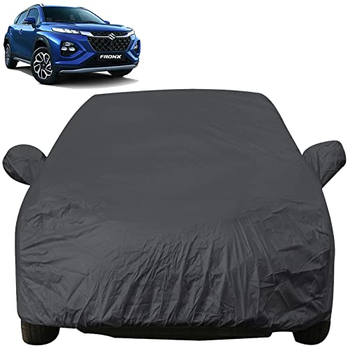 Image of Autofact Car Body Cover with Mirror Pockets Compatible for Maruti Fronx (Triple Stitched, Bottom Fully Elastic, Dark Grey)