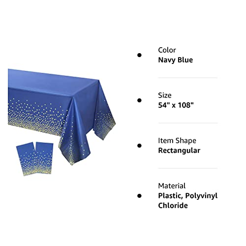 Tegeme Plastic Tablecloth For Parties Disposable Gold Stamping Dot Confetti 108 X 54 Inch Plastic Tablecloth For Birthday Party Wedding Dinner Decors Rectangle Tabless(Navy Blue, Gold,2 Packs) #TOP7