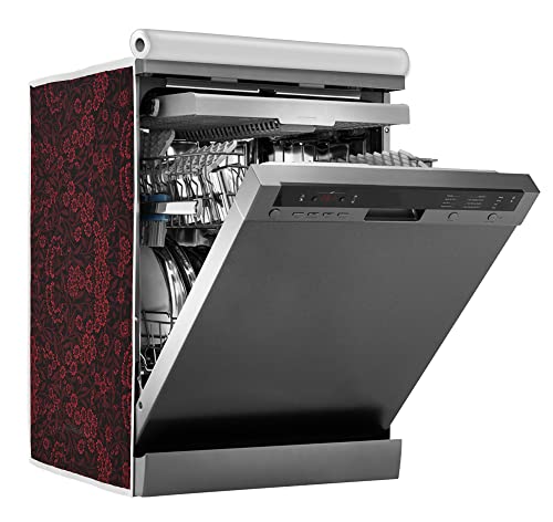 Image of Classic Dishwasher Cover Suitable for Voltas Beko of 12, 13, 14 and 15 Place Setting (63cmsX63cmsX81cms, Red Flower)