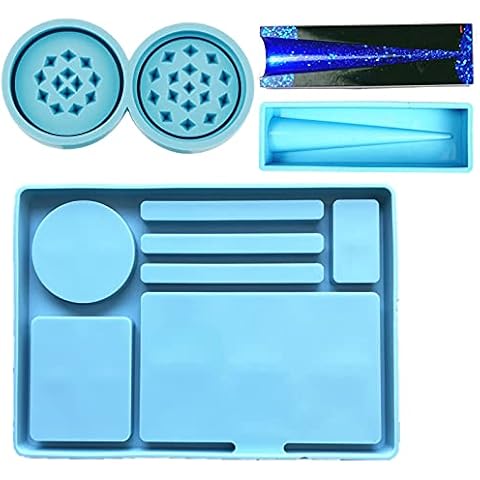 3pcs Rolling Tray Silicone Mold Lanstics Ashtray Grinder Silicone Tray Mold for Epoxy Resin Casting Large Rectangular Tray Resin Mold DIY Rolling Resin Tray Mold Home Decoration Cover