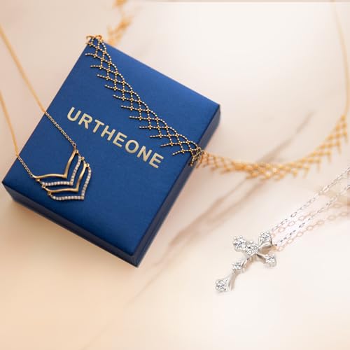 Image of URTHEONE Moissanite Cross Necklace for Women, 925 Sterling Silver 14KGold Plated Necklaces with Sparkling Moissanite Pendant, Faith Women's Jewelry, Trendy Gift for Women Mom Friend