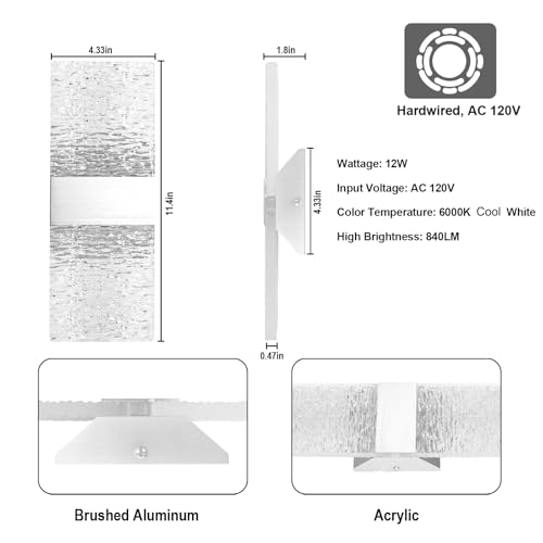 Modern LED Wall Sconces Set of 2 for Bedroom or Bathroom
