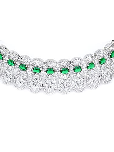Image of Karatcart Silver Tone Green American Diamond Studded Necklace Set for Women
