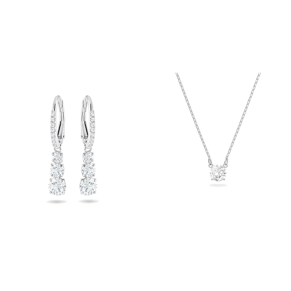 Swarovski Attract Halskette, Rundschliff, Weiß, Rhodiniert & Attract Trilogy Ohrringe, Weiss, Rhodiniert