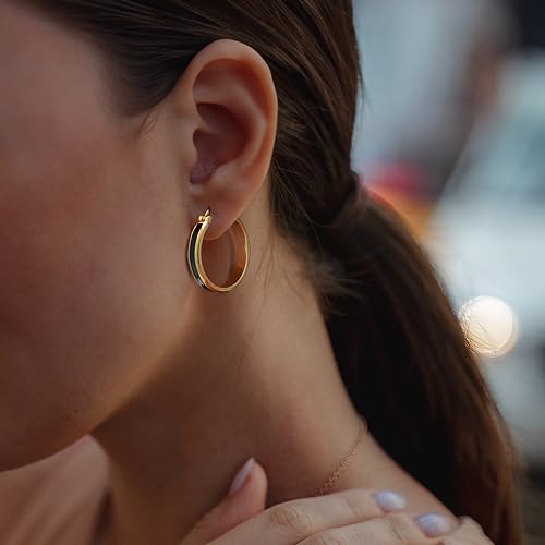 ENROSE Hoop Earrings for Women 14K Gold Black and Gold Earrings Women’s Hoop Earring 30mm*6mm In Width Design3